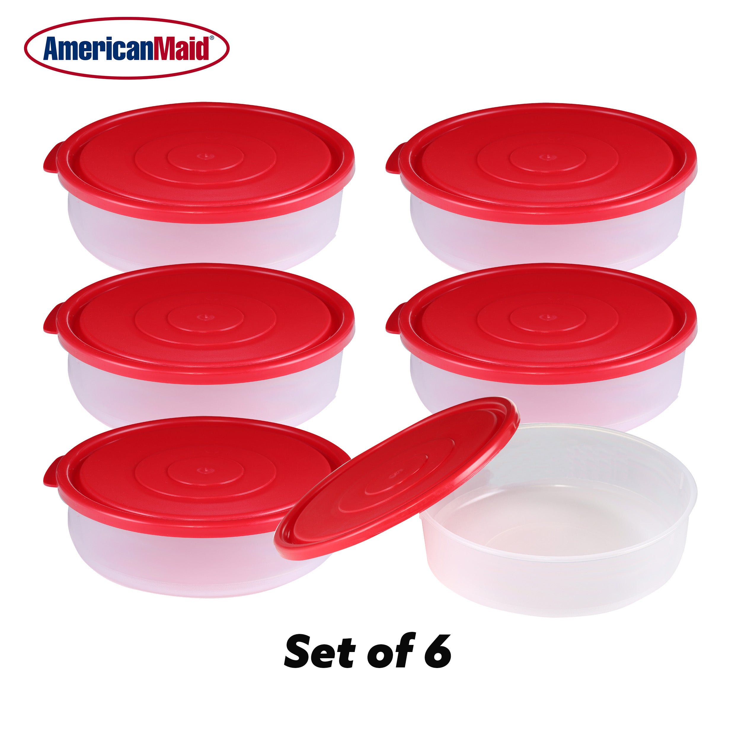 Small Round Food Storage Containers (1.25 QT/ 5.0 CUPS/ 1.18 LT) Set of 6