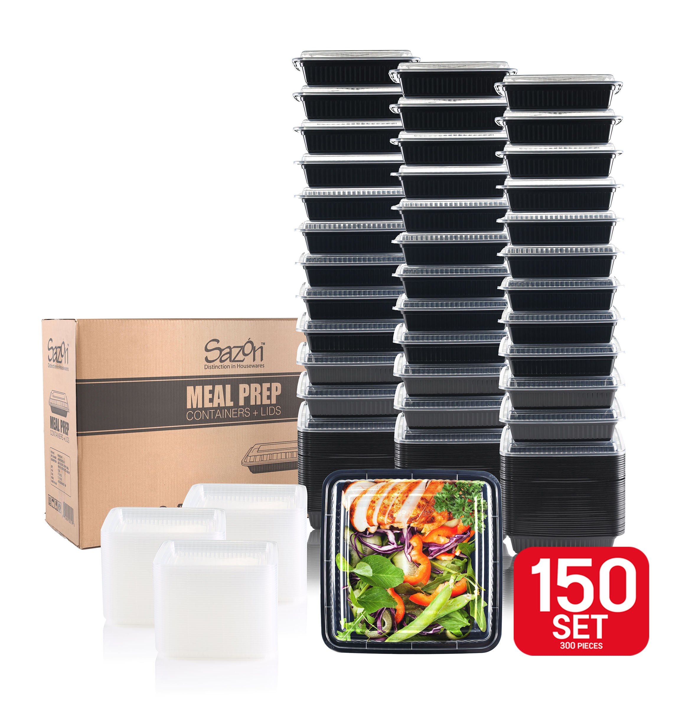 Sazon 48 oz Square Meal Prep Containers 150 Pack