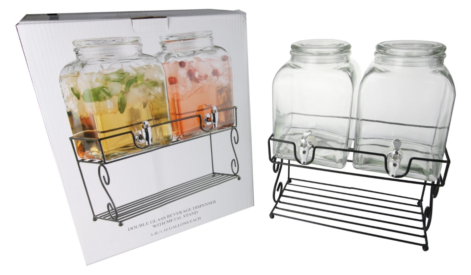 Cubed Double Glass Beverage Dispenser with Stand