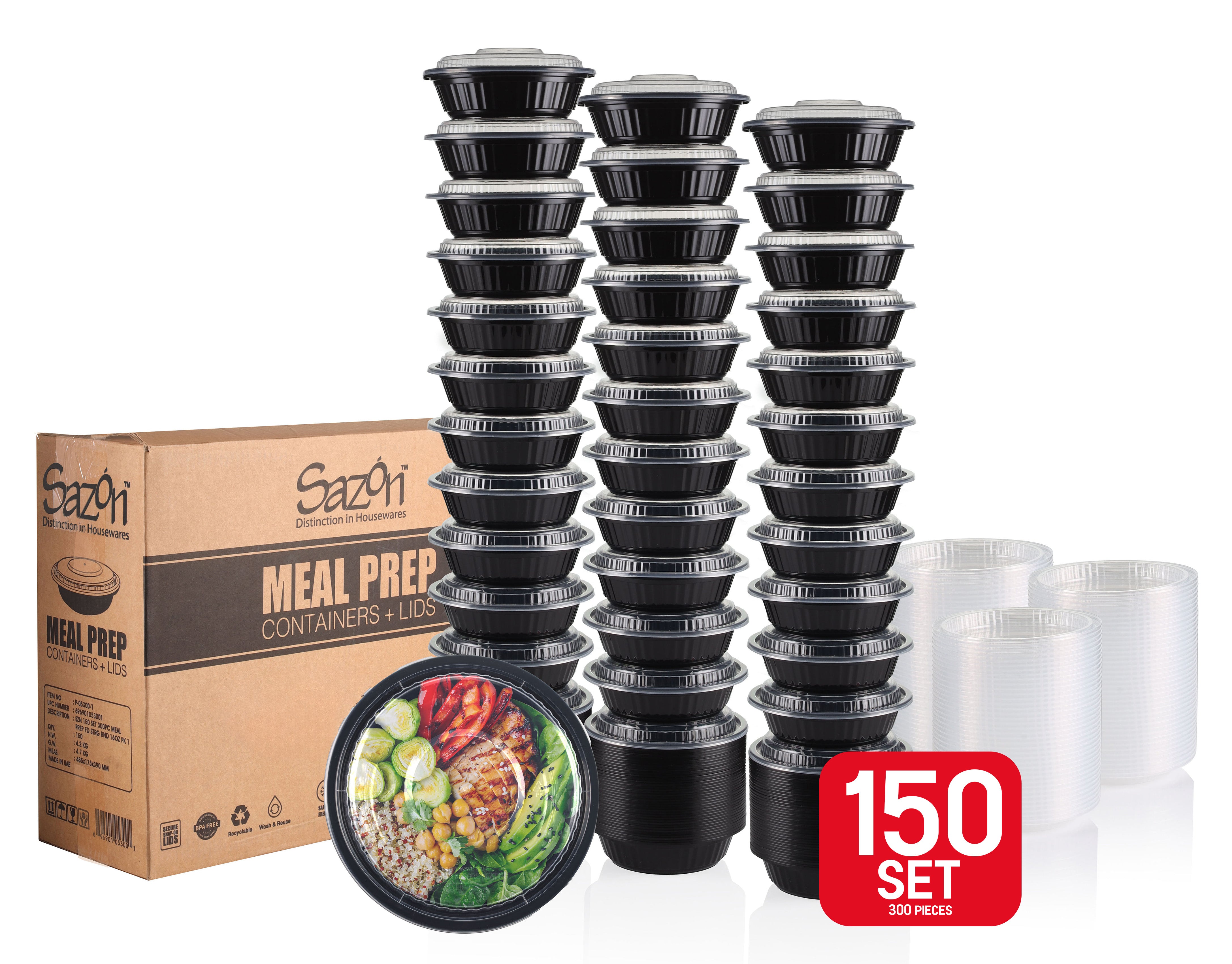 Sazon 16 oz Round Meal Prep Containers, Set of 150