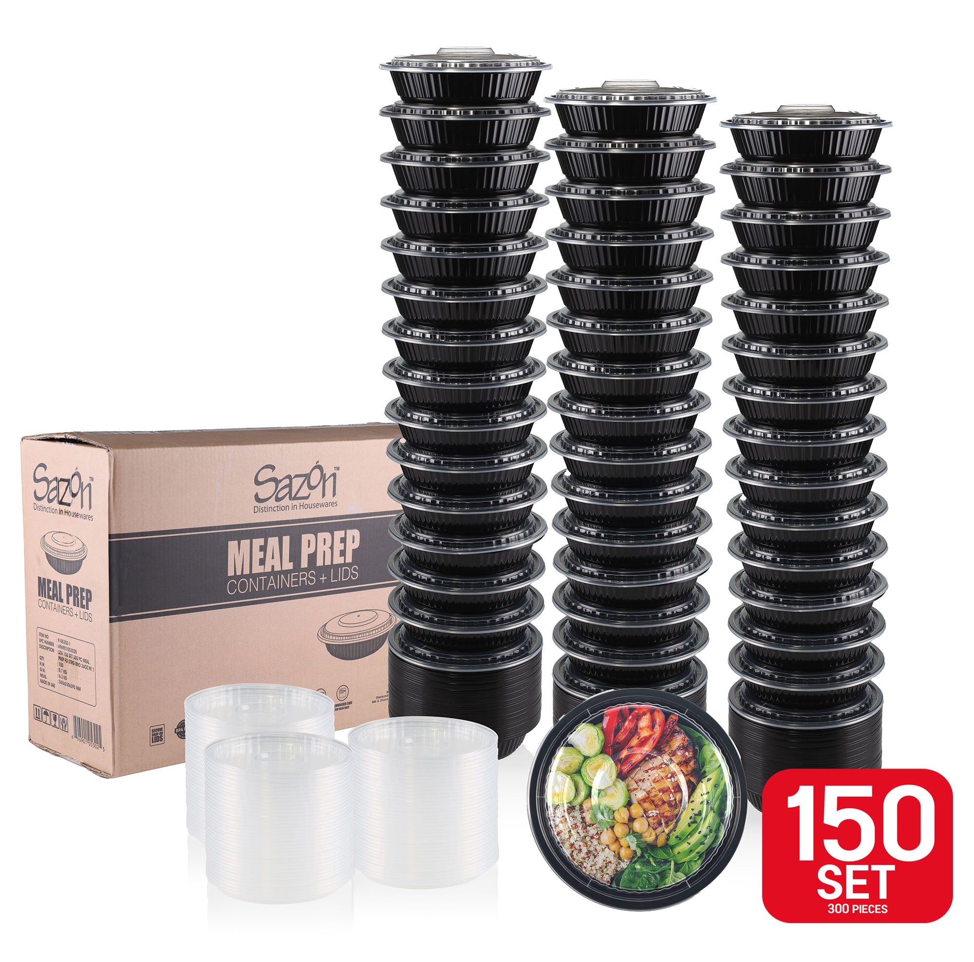 Sazon 24 oz Round Meal Prep Containers, Set of 150