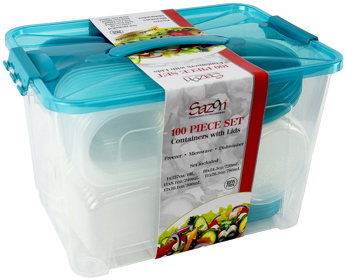 New 100pc Set containers with red plastic lids, reusable, disposable Sazon